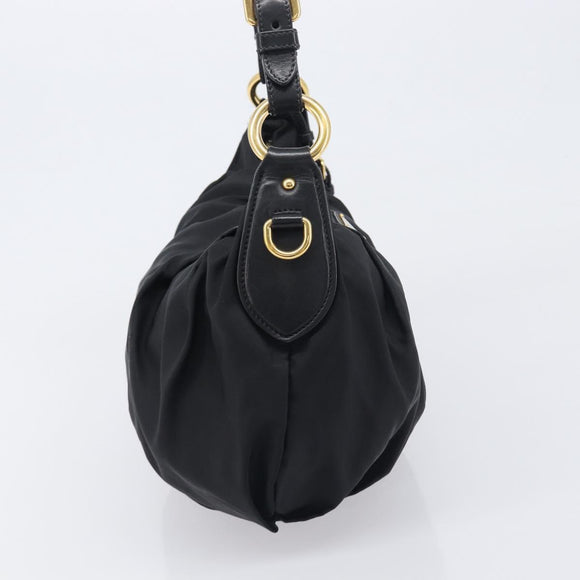 PRADA Shoulder Bag Nylon Black Gold Auth yk20847V