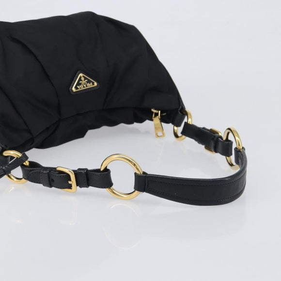 PRADA Shoulder Bag Nylon Black Gold Auth yk20847V
