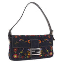 FENDI Mamma Baguette Shoulder Bag Denim Beads Multicolor Silver Auth yk20851SM-1