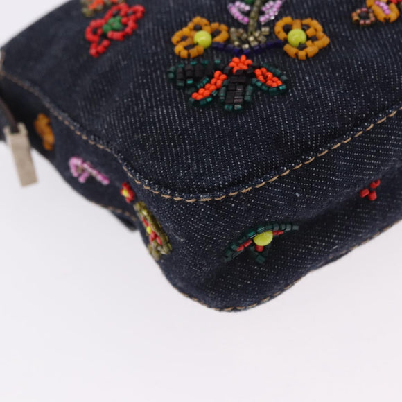 FENDI Mamma Baguette Shoulder Bag Denim Beads Multicolor Silver Auth yk20851SM
