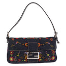 FENDI Mamma Baguette Shoulder Bag Denim Beads Multicolor Silver Auth yk20851SM-13