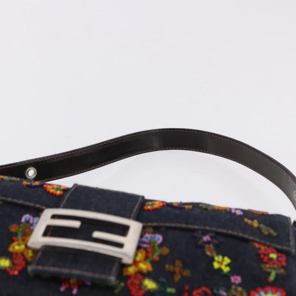 FENDI Mamma Baguette Shoulder Bag Denim Beads Multicolor Silver Auth yk20851SM