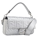 FENDI Zucca Mamma Baguette Shoulder Bag Leather Silver 8BR600 Auth yk20852SAM-1