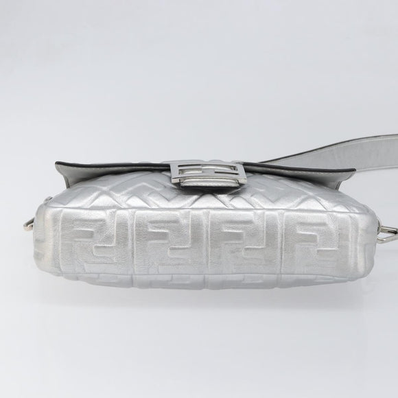 FENDI Zucca Mamma Baguette Shoulder Bag Leather Silver 8BR600 Auth yk20852SAM