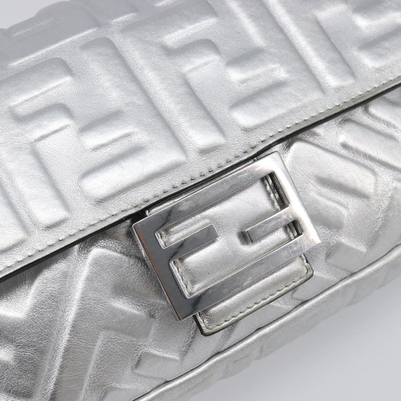 FENDI Zucca Mamma Baguette Shoulder Bag Leather Silver 8BR600 Auth yk20852SAM