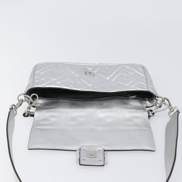 FENDI Zucca Mamma Baguette Shoulder Bag Leather Silver 8BR600 Auth yk20852SAM