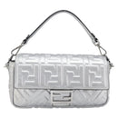 FENDI Zucca Mamma Baguette Shoulder Bag Leather Silver 8BR600 Auth yk20852SAM-2