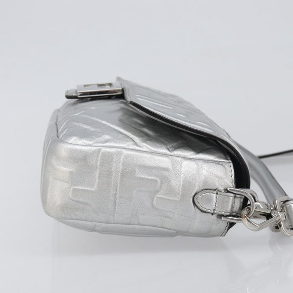 FENDI Zucca Mamma Baguette Shoulder Bag Leather Silver 8BR600 Auth yk20852SAM