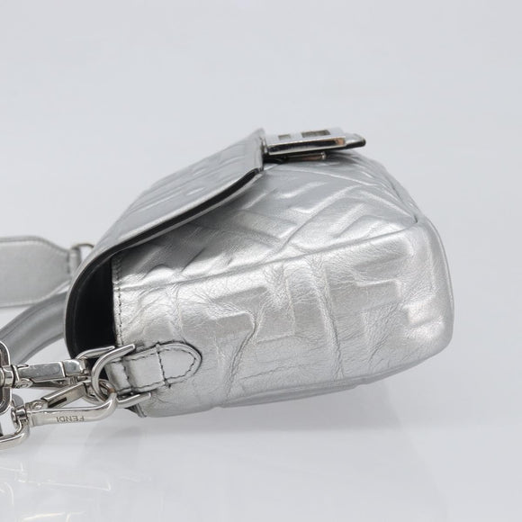 FENDI Zucca Mamma Baguette Shoulder Bag Leather Silver 8BR600 Auth yk20852SAM