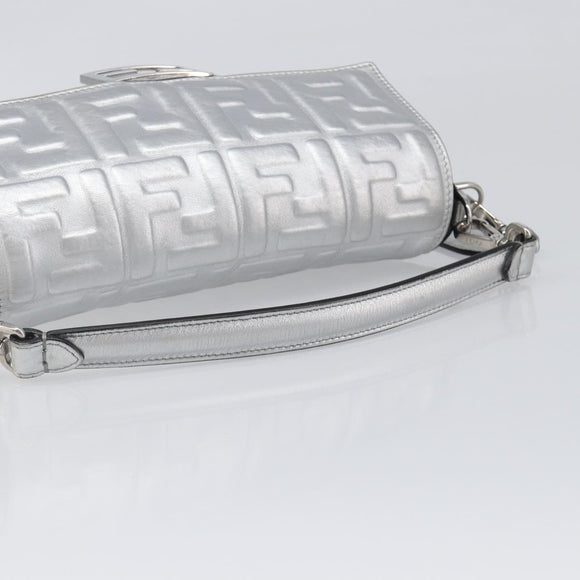 FENDI Zucca Mamma Baguette Shoulder Bag Leather Silver 8BR600 Auth yk20852SAM