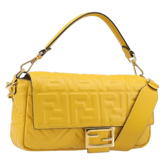 FENDI Zucca Mamma Baguette Shoulder Bag Leather Yellow 8BR600 Auth yk20853SAM