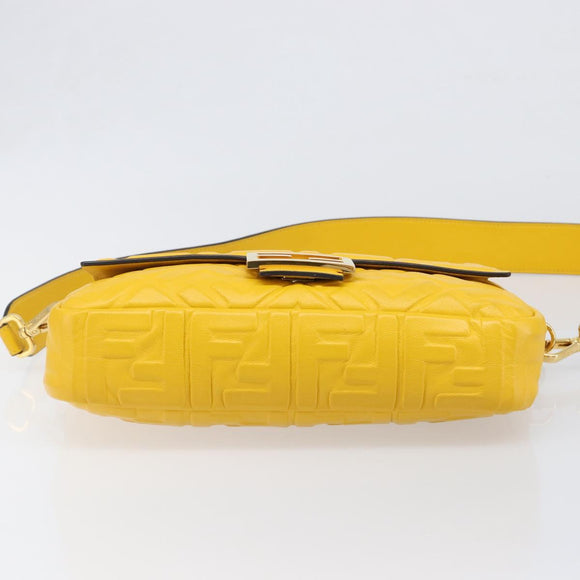 FENDI Zucca Mamma Baguette Shoulder Bag Leather Yellow 8BR600 Auth yk20853SAM