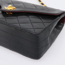 CHANEL Matelasse Turn Lock Chain Bag Lamb Skin Black Gold CC Auth yk20854SAM-8