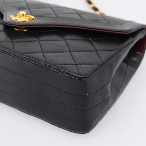 CHANEL Matelasse Turn Lock Chain Bag Lamb Skin Black Gold CC Auth yk20854SAM