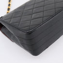 CHANEL Matelasse Turn Lock Chain Bag Lamb Skin Black Gold CC Auth yk20854SAM-17