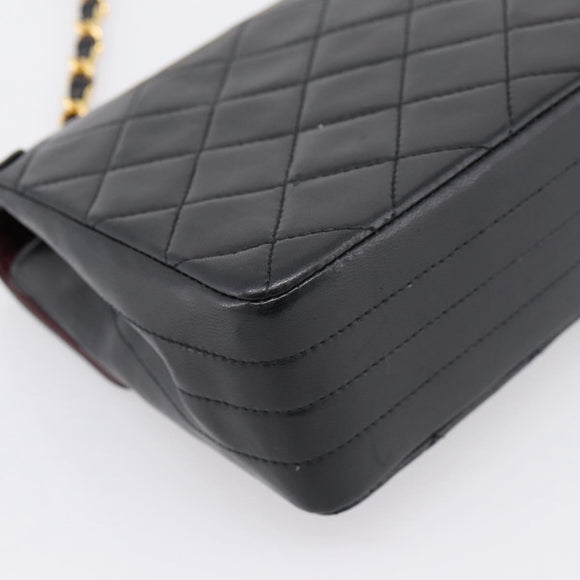 CHANEL Matelasse Turn Lock Chain Bag Lamb Skin Black Gold CC Auth yk20854SAM