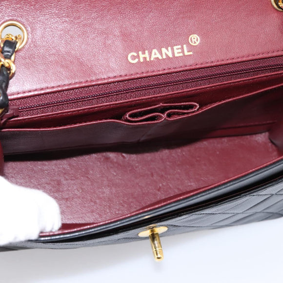 CHANEL Matelasse Turn Lock Chain Bag Lamb Skin Black Gold CC Auth yk20854SAM