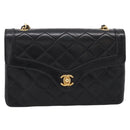 CHANEL Matelasse Turn Lock Chain Bag Lamb Skin Black Gold CC Auth yk20854SAM-13