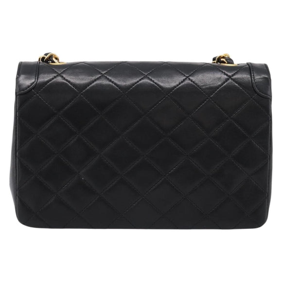 CHANEL Matelasse Turn Lock Chain Bag Lamb Skin Black Gold CC Auth yk20854SAM