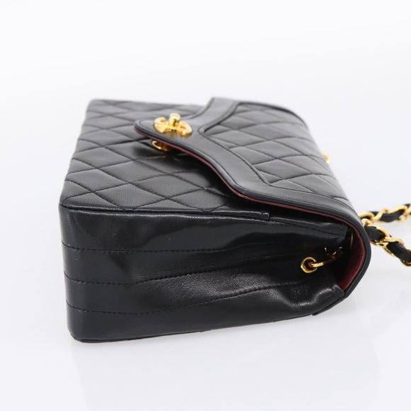 CHANEL Matelasse Turn Lock Chain Bag Lamb Skin Black Gold CC Auth yk20854SAM
