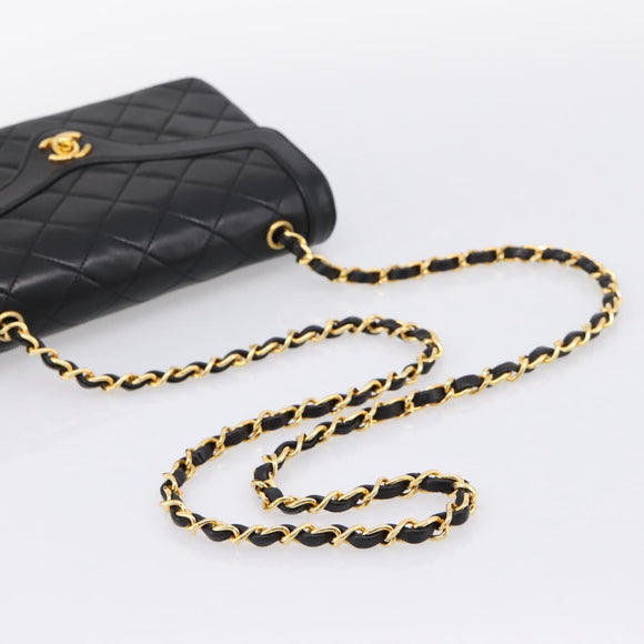 CHANEL Matelasse Turn Lock Chain Bag Lamb Skin Black Gold CC Auth yk20854SAM