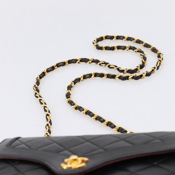 CHANEL Matelasse Turn Lock Chain Bag Lamb Skin Black Gold CC Auth yk20854SAM