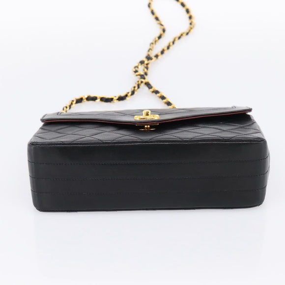 CHANEL Matelasse Turn Lock Chain Bag Lamb Skin Black Gold CC Auth yk20854SAM