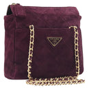 PRADA Quilted Chain Shoulder Bag Suede Bordeaux Gold Auth yk20855A-1