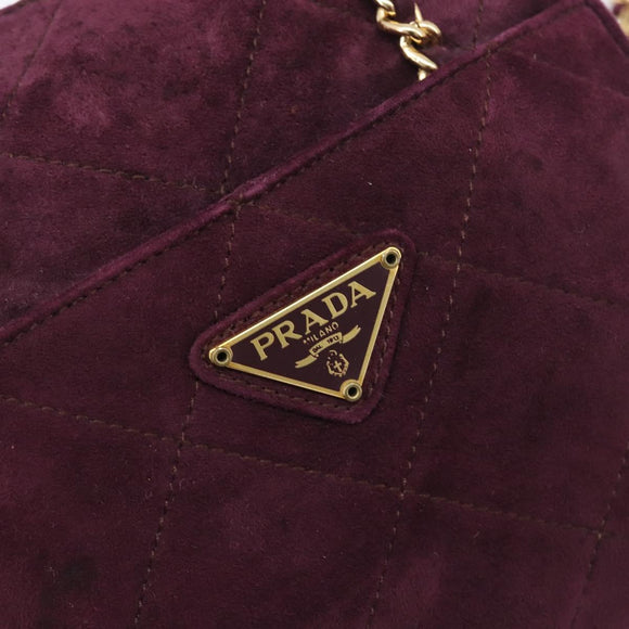 PRADA Quilted Chain Shoulder Bag Suede Bordeaux Gold Auth yk20855A