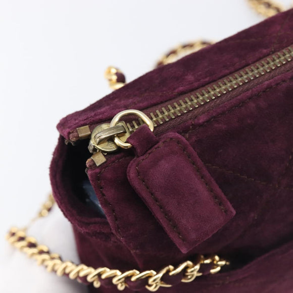 PRADA Quilted Chain Shoulder Bag Suede Bordeaux Gold Auth yk20855A