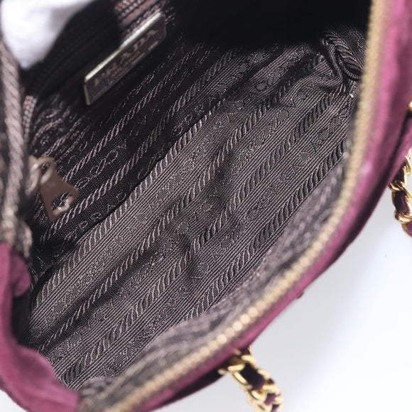 PRADA Quilted Chain Shoulder Bag Suede Bordeaux Gold Auth yk20855A