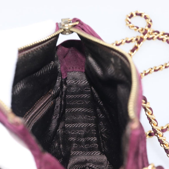 PRADA Quilted Chain Shoulder Bag Suede Bordeaux Gold Auth yk20855A