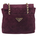 PRADA Quilted Chain Shoulder Bag Suede Bordeaux Gold Auth yk20855A-13