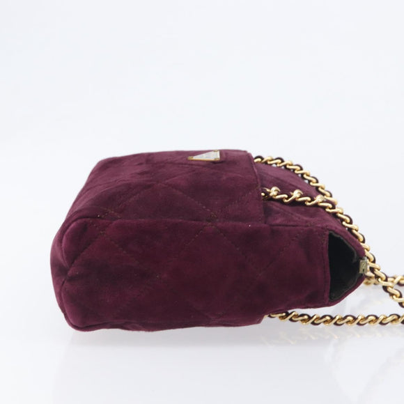 PRADA Quilted Chain Shoulder Bag Suede Bordeaux Gold Auth yk20855A