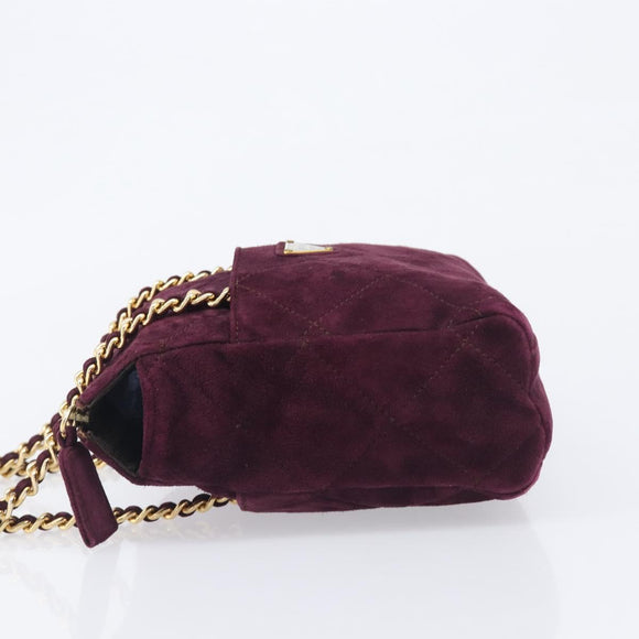 PRADA Quilted Chain Shoulder Bag Suede Bordeaux Gold Auth yk20855A