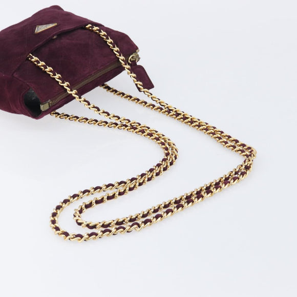 PRADA Quilted Chain Shoulder Bag Suede Bordeaux Gold Auth yk20855A