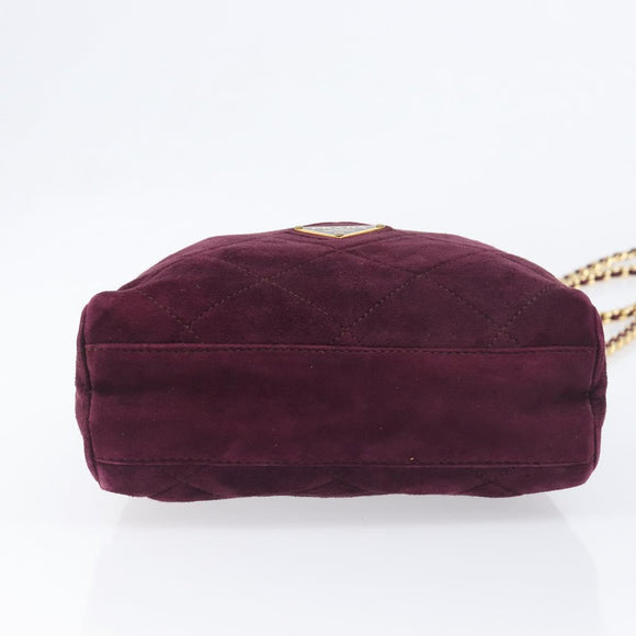 PRADA Quilted Chain Shoulder Bag Suede Bordeaux Gold Auth yk20855A