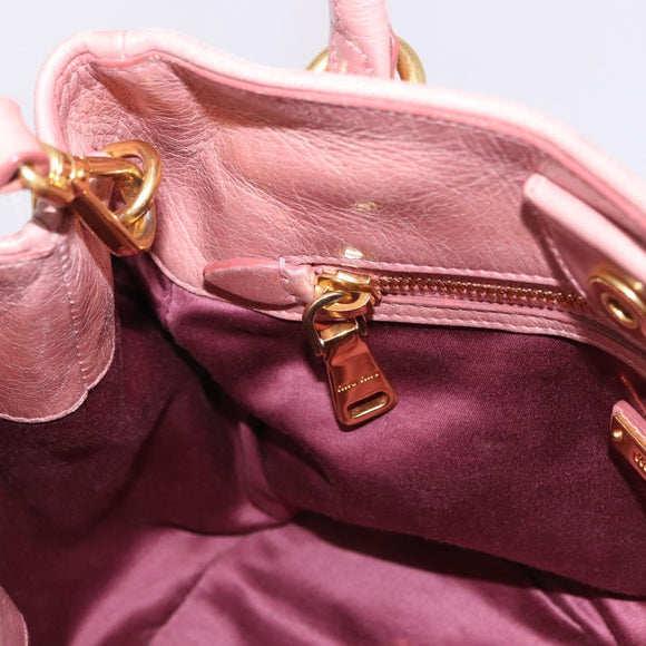 Miu Miu Hand Bag Leather 2way Pink Gold Auth yk20856V