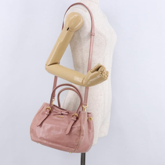 Miu Miu Hand Bag Leather 2way Pink Gold Auth yk20856V