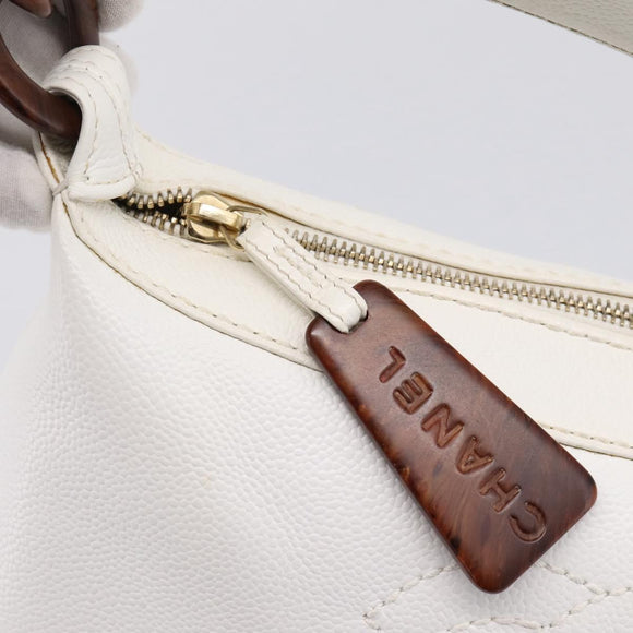 CHANEL COCO Mark Chain Shoulder Bag Caviar Skin White Gold CC Auth yk20859V