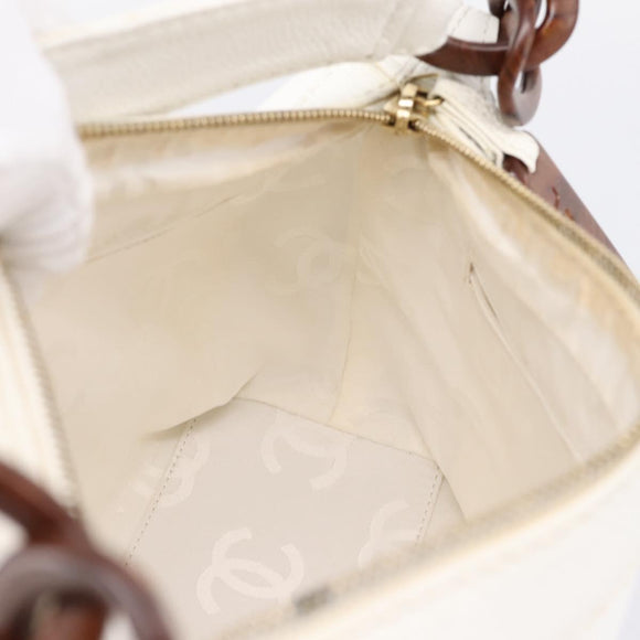 CHANEL COCO Mark Chain Shoulder Bag Caviar Skin White Gold CC Auth yk20859V