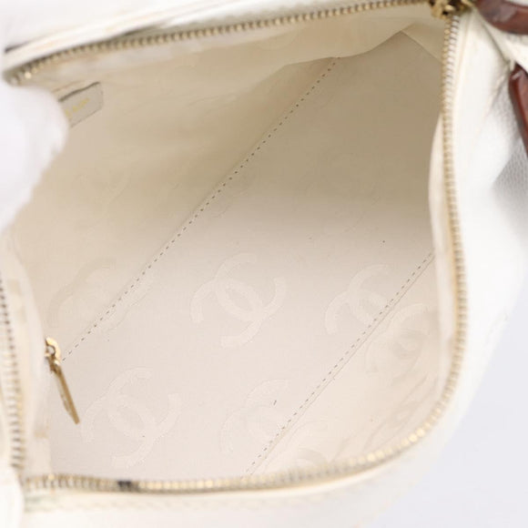 CHANEL COCO Mark Chain Shoulder Bag Caviar Skin White Gold CC Auth yk20859V
