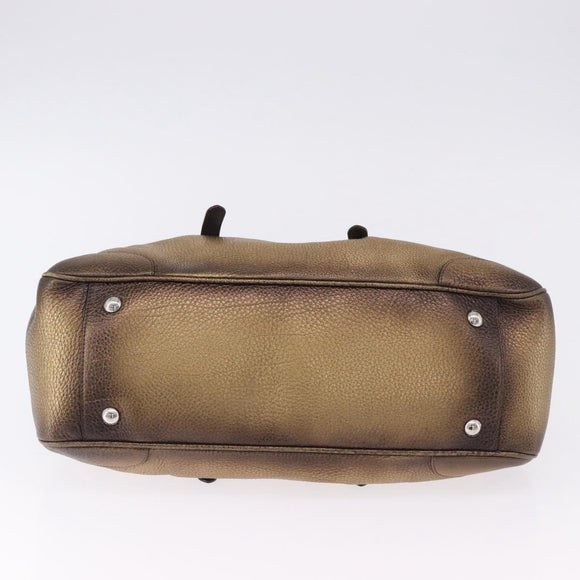 PRADA Hand Bag Leather Gold Tone Auth yk20860V