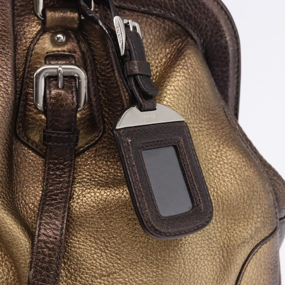 PRADA Hand Bag Leather Gold Tone Auth yk20860V