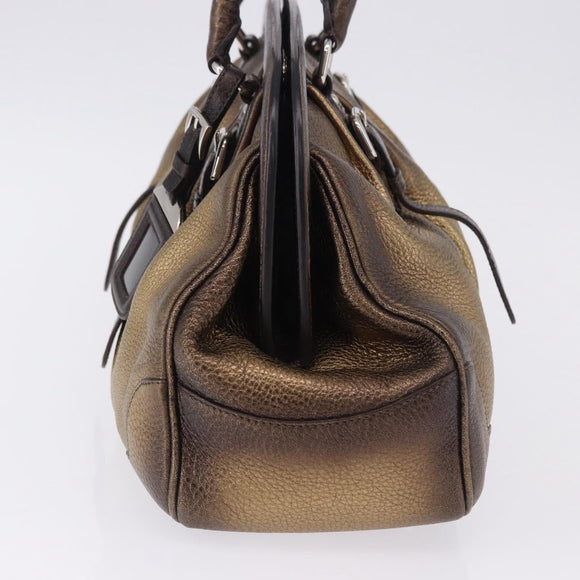 PRADA Hand Bag Leather Gold Tone Auth yk20860V