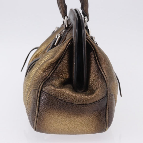 PRADA Hand Bag Leather Gold Tone Auth yk20860V
