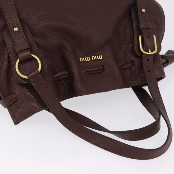 Miu Miu Shoulder Bag Leather Gold Brown Auth yk20861SAM