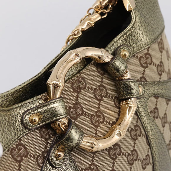GUCCI GG Canvas Bamboo Chain Shoulder Bag Beige Gold Tone 135962 Auth yk20863SAM