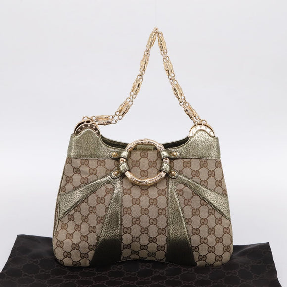 GUCCI GG Canvas Bamboo Chain Shoulder Bag Beige Gold Tone 135962 Auth yk20863SAM