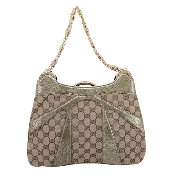 GUCCI GG Canvas Bamboo Chain Shoulder Bag Beige Gold Tone 135962 Auth yk20863SAM